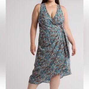 Joie Blue Floral Sleeveless Wrap Dress size 4X Plus Size multicolor vneck NWT